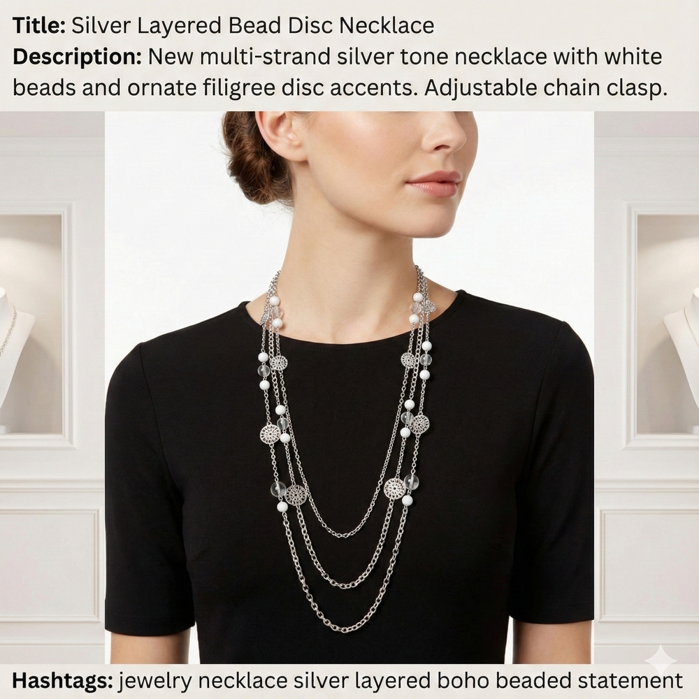Paparazzi Silver Multi-Layered Bead & Disc Necklace Set